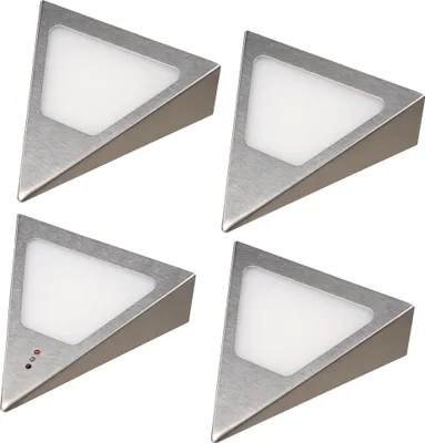 Produktbild von Dreieck LED Unterbauleuchten mit Sensor, Warmweiß, dimmbar, Edelstahl 4er Set warmweiß