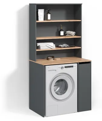 Produktbild von Waschmaschinenschrank Livinity Paolina Anthrazit/Goldkraft Eiche 93.6 x 88.2 cm 2 Teile mit Schrank und Regal, Model 58824