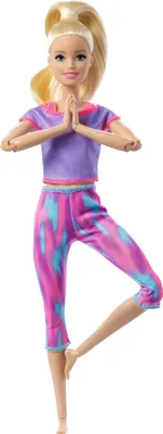 Produktbild von Barbie Made to Move Puppe (blond) im lila Yoga Outfit