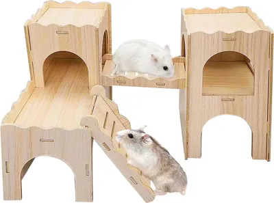 Produktbild von Famanu Hamsterhaus aus Holz mit mehreren Räumen - Versteckplatz für Hamster, Gerbils und Meerschweinchen