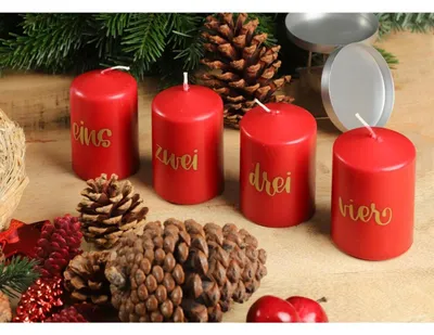 Produktbild von 6x BURI Stumpenkerzen Advent 4er Rot Weihnachten Tischdekoration Teelichter Set
