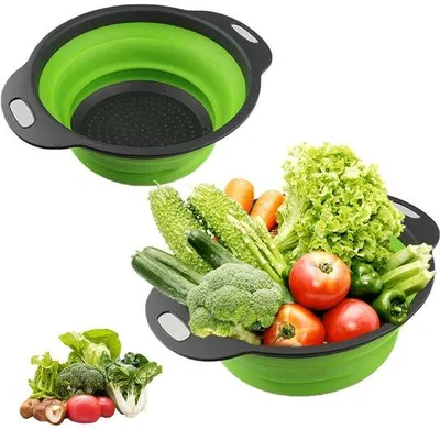 Obrázek produktu pro Ibenzoa® Skládací set dvou silikonových sít pro přecedění – ideální pro těstoviny, zeleninu a ovoce, vyrobeno z BPA- PP materiálu, úsporné uskladnění a vhodné do myčky