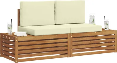 Produktbild von "Rabatt 2026"Outdoor-Sofagarnitur mit Kissen 2 Stück Natur und Creme - Gartensofas GermanyMöbel76896