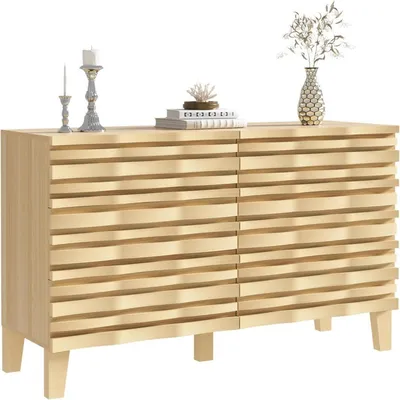 Productafbeelding van Commode met 6 lades, hout, 120x40x80,5 cm. Ladekast, opbergcommode, design met golfpatroon