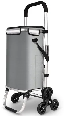 Produktbild von VOUNOT® Aluminium Einkaufstrolley Treppensteiger, Trolly Einkaufswagen Klappbar, mit 6 Räder und Kühlfach, Wasserdicht, 50L, Grau