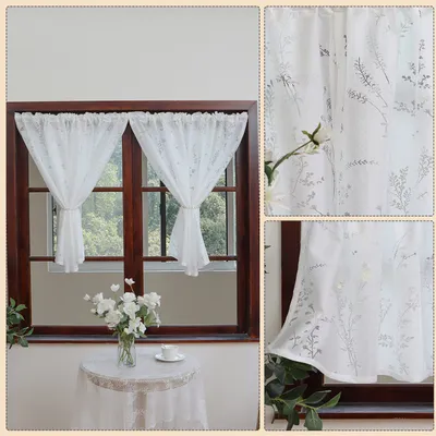 Produktbild von 2 Stück Blumen Kurzgardine, Scheibengardinen, Bistrogardine, Landhausstil Gardinen, Größe: 45x150cm(B x H)