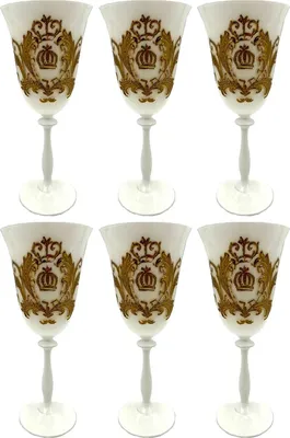 Produktbild von Pompöös by Casa Padrino Luxus Barock Weinglas Set Weß / Gold Ø 8,7 x H. 20,3 cm - Weingläser mit 24 Karat Vergoldung - Pompööse Weingläser designed by Harald Glööckler - Luxus Designer Weingläser