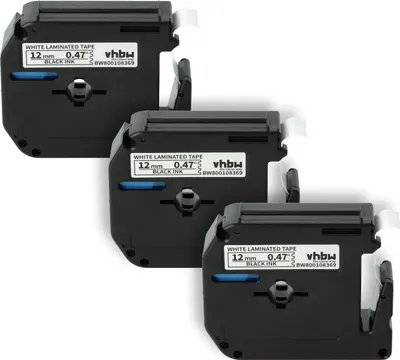 Produktbild von vhbw 3x Schriftband-Kassette kompatibel mit Brother P-Touch 80SCCP, BB4, 90, 70SR, H100, 80, H110, 85 Etiketten-Drucker 8m x 12mm Schwarz auf Weiß