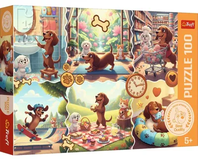 Imagen del producto de Rompecabezas de 100 piezas, "Un largo día para un dachshund", marca TREFL