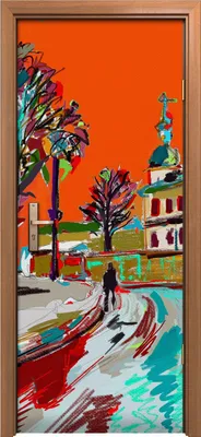Produktbild von Türposter 80x200 cm Türaufkleber Türtapete Türfolie Klebefolie Kunst Winter StadtImpressionismus