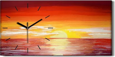 Produktbild von Wanduhr Uhr Wandbild Leinwand 60x30 Gemälde Ozean Meer Wolken Sonnenuntergang - schwarze Hände