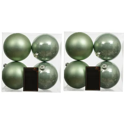 Produktbild von 8 x Weihnachtskugeln aus Kunststoff - wetterfest frostsicher - Christbaumkugeln für Innen und Außen - Weihnachtsbaumkugeln Kunststoff - Lindgrün 10 cm