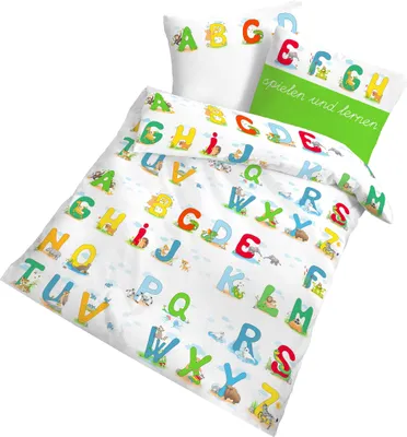 Produktbild von Dobnig Biber Kinderbettwäsche 2tlg. 100x135 cm Alphabet bunt Lernmotiv