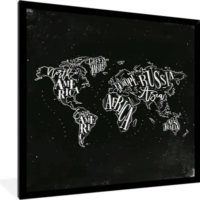 Produktbild von MuchoWow® MuchoWow® Gerahmtes Poster Weltkarte - Schwarz - Weiß - Sternenhimmel 40x40 cm - Poster mit zchwarzem Bilderrahmen - Mit Rahmen - Wanddekoration Schlafzimmer