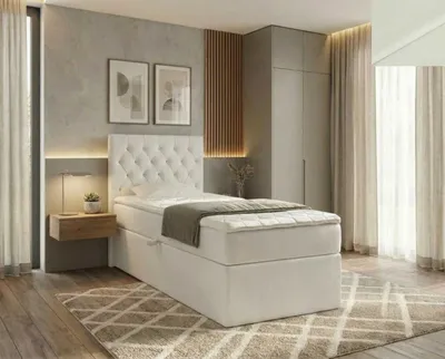 Produktbild von NORDELO Boxspringbett ELEGANTE 90x200 cm Weiß Komplett-Set gepolstertes Einzelbett mit Stauraum, Matratze und 4 cm Visco-Topper, Bonellfederkernmatratze, T30-Schaum