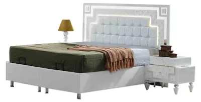 Image de Lit blanc de luxe Cadre de lit moderne Meubles de chambre à coucher nobles