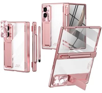 Produktbild von Hülle für Samsung Galaxy Z Fold 8 Magnetscharnier, Ständer, Stifthalter, Schutzhülle mit Linsenfolie, Bildschirmfolie Pink