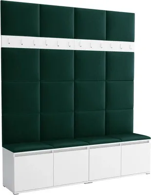 Productafbeelding van Garderobeset Noris II, beklede garderobe met zitbank, entree meubel met wandpanelen, haken en opbergruimte (kleur: wit + Trinity 28)