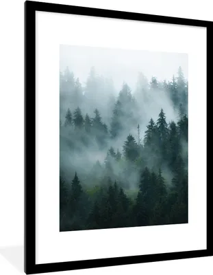 Produktbild von MuchoWow® Gerahmtes Poster Nebel - Bäume - Wald 60x80 cm - Poster mit Schwarzem Bilderrahmen Wandposter Rahmen Foto Bilder - Wohnzimmer - Dekorationen - Prämie