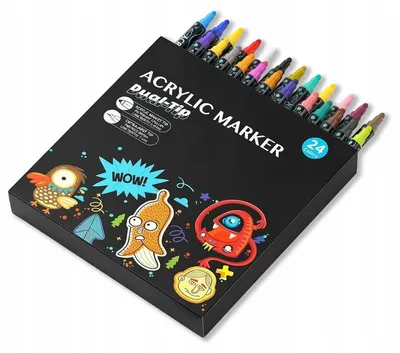 Produktbild von Acrylmarker - Malstifte - 24 Farben - Permanente Tinte - Wasserfest - Doppelseitige Spitzen - Feine und 6-mm-Meißelspitze - Sortierte Farben