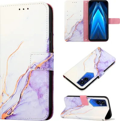 Produktbild von Tecno Pova 4 Pro Hülle, Marmor Motiv Kunstleder Tasche Wallet Kartenfächer mit Standfunktion Klapp Schutzhülle für Tecno Pova 4 Pro Lila