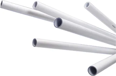 Several white pipes are arranged in a fanned-out pattern against a white background.