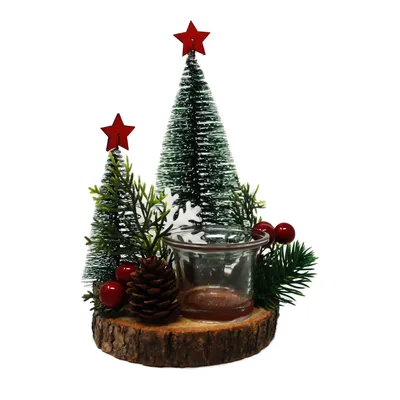 Immagine prodotto di Decorazione da tavola natalizia con tealight natura con rosso 13x11x20cm