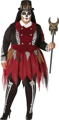 A person wearing a voodoo priestess costume.