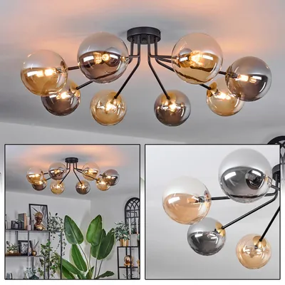 Produktbild von Isorella Deckenlampe aus Metall/Glas in Schwarz/Gold-/Rauch-/Bernsteinfarben