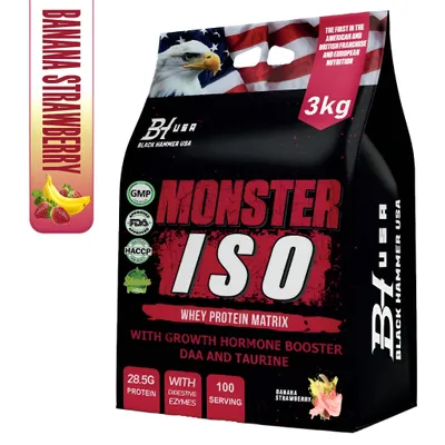 Produktbild von MONSTER Isolate 3kg Erdbeer-Banane – Protein Shake mit Stevia - Black Hammer USA