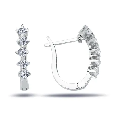Produktbild von 5-Steine Creole Diamanten Brillant-Schliff Ohrringe 14 Karat Weißgold