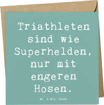 Produktbild von Mr. & Mrs. Panda Grußkarte Spruch Triathlon Superheld - Meeresbrise - Geschenk, Glückwunschkarte, Herausforderung, Ausdauersport, Teamsport, Begeisterung, Schwimmen