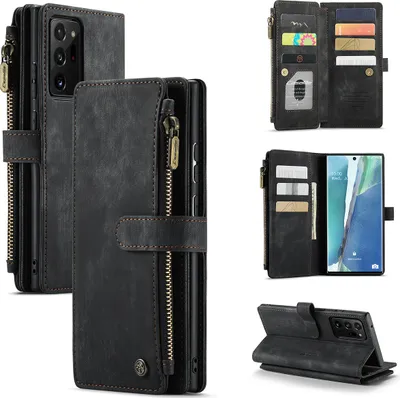 Produktbild von Galaxy Note 20 Ultra Handyhülle, Reißverschluss Hülle Kunstleder Klapphülle Magnetverschluss Kartenfach Standfunktion Geldbörse Schutzhülle für Samsung Galaxy Note 20 Ultra Schwarz
