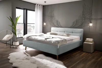 Produktbild von Meise Möbel Stauraumbett Lotte 160x200 cm | Bettkasten & Lattenrost | Webstoff Eisblau | Holzfuß eichefarbig