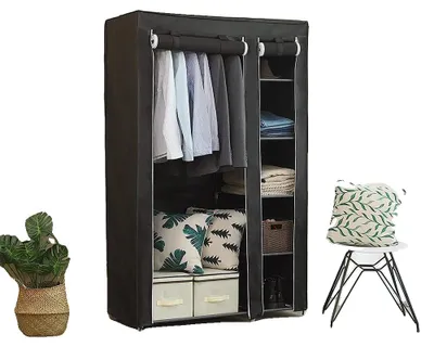 Image de Armoire de rangement, structure métallique robuste, design moderne et minimaliste, noir