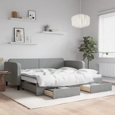 Obrázek produktu pro Rozkládací denní postel se zásuvkami světle šedá 90x200 cm látka