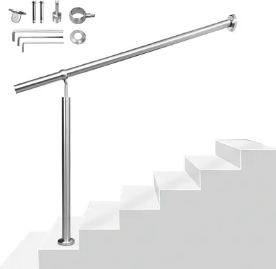 Produktbild von Jiubiaz Treppengeländer Geländer 120cm ohne Querstäbe mit Wandhandlauf, rostfreier Edelstahl mit Wandhalter