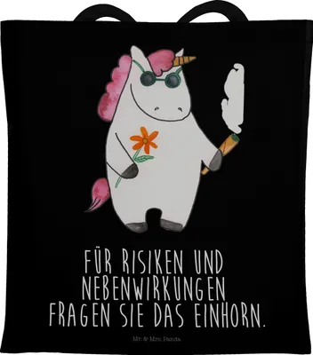 Produktbild von Mr. & Mrs. Panda Tote Bag Einhorn Woodstock - Schwarz - Geschenk, Joint, Laptoptasche, dokumententasche, Stoffbeutel, Unicorn, Alkohol, Einhörner, Party, Tasche, Shopping
