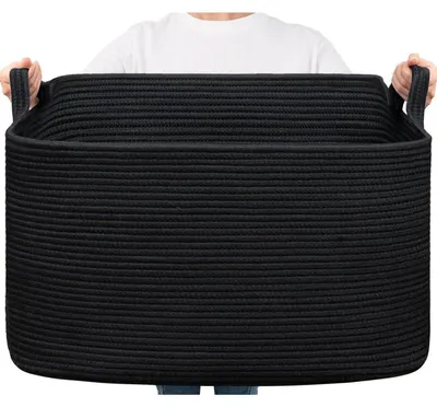 Produktbild von Wäschekorb 85 L Schwarz Geflochten 60 x 40 x 35 cm Baumwollseil