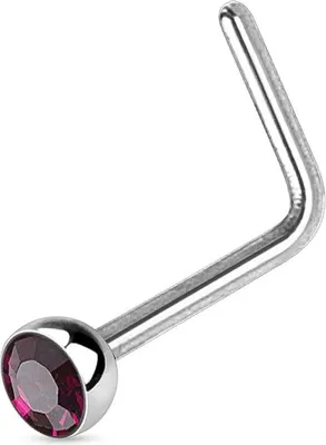 Produktbild von Autiga Nasenpiercing Stecker Nasenstecker Stift Nasen Piercing gebogen L-Form Zirkonia Kristall silber-lila 1 mm