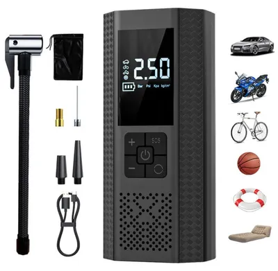 Productafbeelding van INF Draadloze, draagbare bandenpomp VC029B - 2000mAh oplaadbaar, digitaal display, ingebouwde LED-verlichting