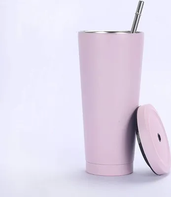Produktbild von 750ml/25oz Edelstahl Becher Vakuumisolierte Tasse Kaffeebecher Reiseflasche Thermobecher Kaltgetränkebecher mit Strohhalm und Auslaufsicherem Deckel für Eiskaltes oder Warmes Trinken