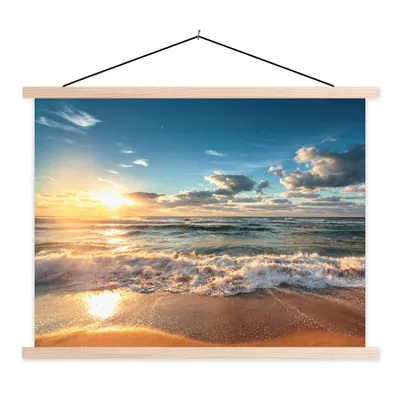 Produktbild von MuchoWow® Textilposter Strand - Meer - Sonnenuntergang 40x30 cm mit holzfarbenen Rahmen - Bilder