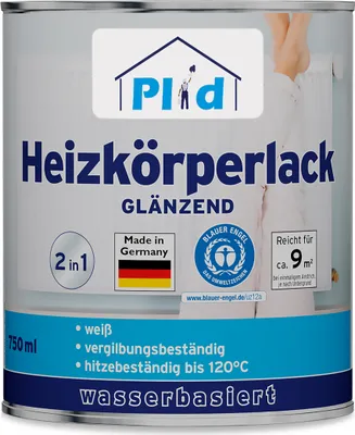 Produktbild von Plid Heizkörperlack 0,75L für ca. 9m², Weiß Glänzend / LF Thermolack, hitzebeständiger Lack bis 120°