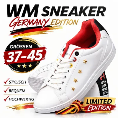 Produktbild von Weiße Sneaker Damen Herren Turnschuhe Sportschuhe modisch bequem Germany Tennis Freizeit Sport Gr. 45