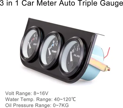 Obrázok produktu pre Sada troch meracích prístrojov, 2 palce (52 mm), voltmeter 3 v 1, teplota vody, tlak oleja, univerzálny pre 12 V autá