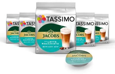 Zdjęcie produktu dla Kapsułki TASSIMO typu Latte Macchiato Less Sweet kapsułki do kawy 5 x 8 napojów