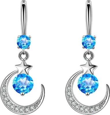 Produktbild von 1 Paar Damen-Hakenohrringe in Mond- und Sternform mit Strasssteinen, Hängeohrringe aus polierter Legierung, Ohrschmuck für Abschlussball, Party, Dating