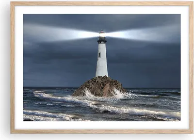 Produktbild von Gerahmtes Poster - Rahmen in heller Eiche - Leuchtturm Meer - 70x50 cm - Wand Bild - Wanddeko - Wandbilder - Kunstposter - Wandposter - Bilderrahmen - Bilder - Kunstdruck - Wandbild - P2NAA70x50-3550