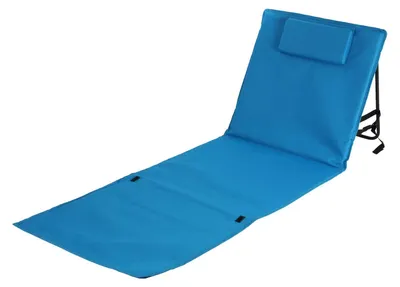 Produktbild von Klappbare Strandmatte mit Rückenlehne und Kopfpolster - robuste Strandliege faltbar Sonnenliege in vers. Farben Strand Liege mit Tragetasche, Farbe:blau